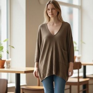 Kerisma V-Neck Sweater Womens S/M Brown Ryker Oversized Lightweight Knit M2048